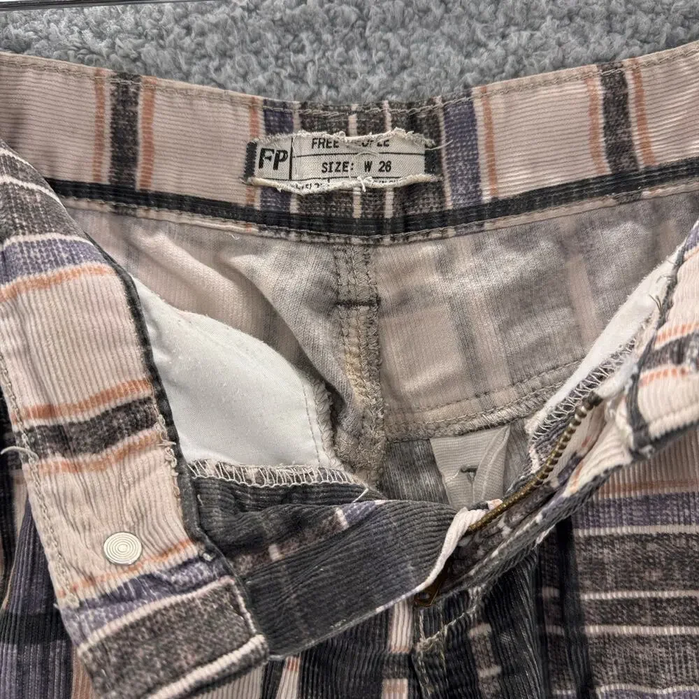 Free‎ People Jeans Women 26 Gray Corduroy Straight Plaid Mini Cords Cotton Retro